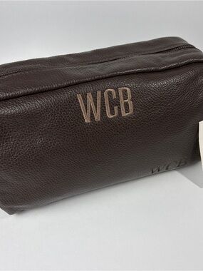 Made in Italy Genuine Leather Dopp Kit Toiletry Travel Bag Brown Monogram WCB